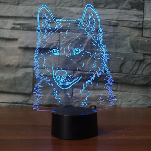 3D Varg Huvud Nattlampa Touch Bord Skrivbord Optisk Illusion L