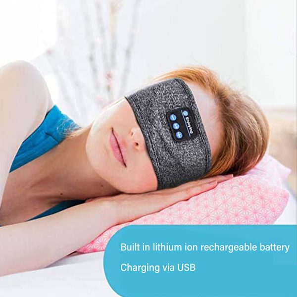 Sports Music Hodebånd Bærbar USB Søvn Hodetelefon BT Hodebånd for Sovende Trening Jogging Reiser Meditasjon Heather Grey