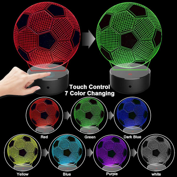 Fotboll 3D LED nattlampa för barnflicka, 3D optisk illusion L