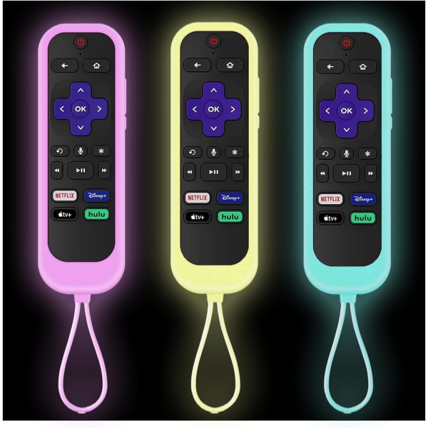 3-pack fjärrkontrollskydd passar till Roku TV | Onn Roku | TCL Hisense Roku silikon skyddande kontrollfodral universellt för Roku Express 2021 Roku B