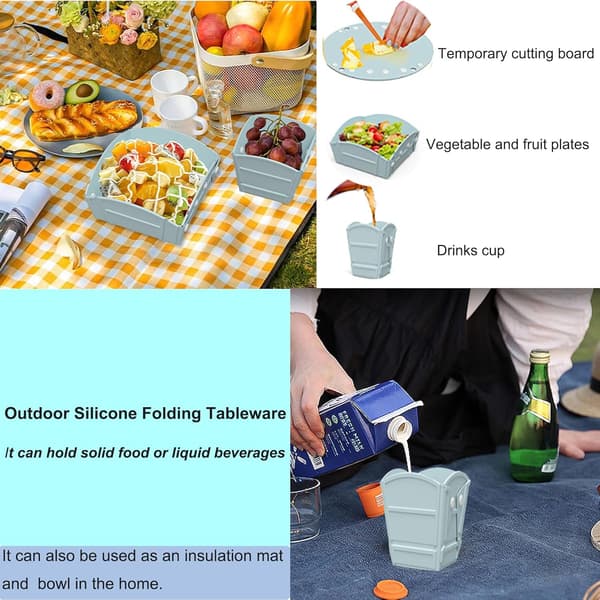 Bärbar hopfällbar matskål för resor, camping och picknickmåltider, hopfällbart porslin, köksförvaring Light Blue