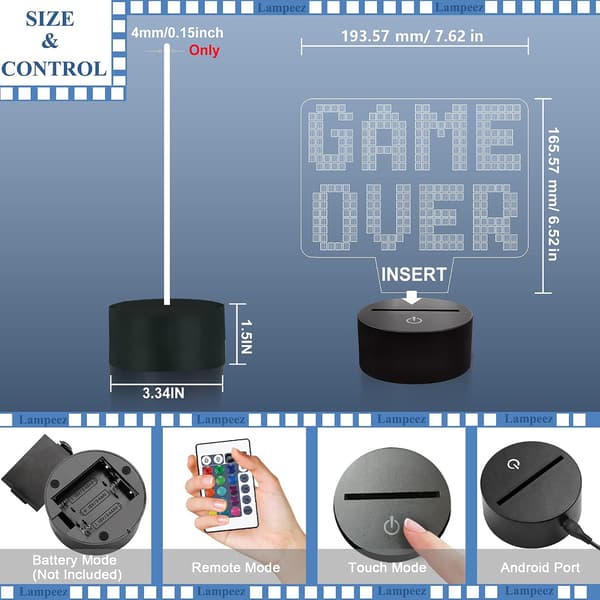 Pixel Game Over LED 8-bittinen lamppu 3D-illuusiolamppu
