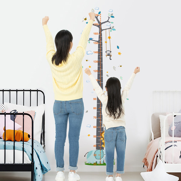 Baby Height Growth Chart Wall Sticker, DIY Cartoon Animal Measuring Ruler Wallpaper Removable Art Mural for Kids Nursery Bedroom Decoration