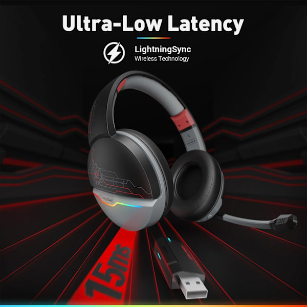 G08 Dual Langaton Pelikuuloke Mikrofonilla PS5:lle, PS4:lle, PC:lle, Mobiilille, Tabletille: 2.4Ghz Langaton + 5.3 Bluetooth - Kevyt - RGB-Valo - Punainen Red