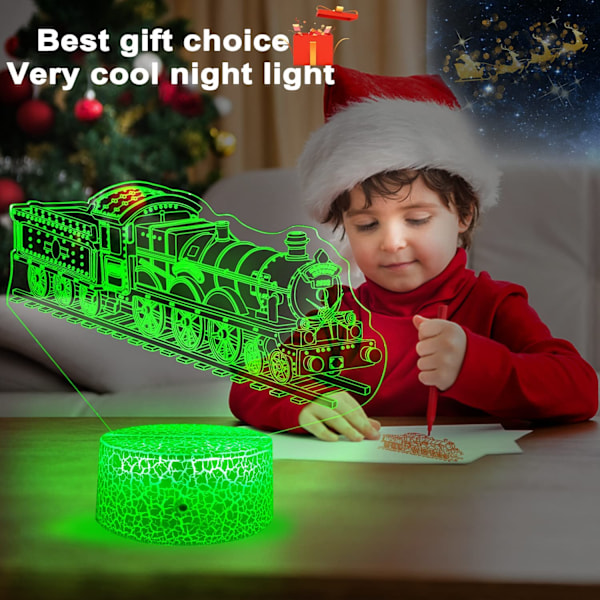 Toglampe til Børn Seje Gaver 3D Tog Natlampe med Fjernbetjening & Smart Touch 7 Farver + 16 Farver Skiftende Dæmpbar Tog Legetøj til 3 4 5 6 7 8 År