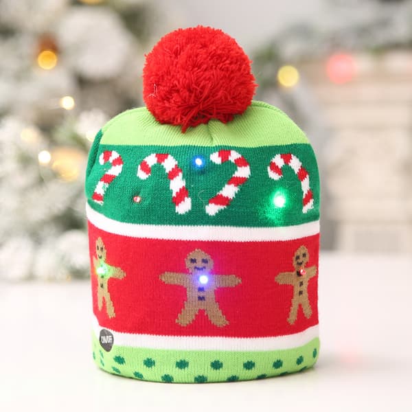 LED Glitter Jule Strikkelue Lysende Glitterlue, Strikket L C