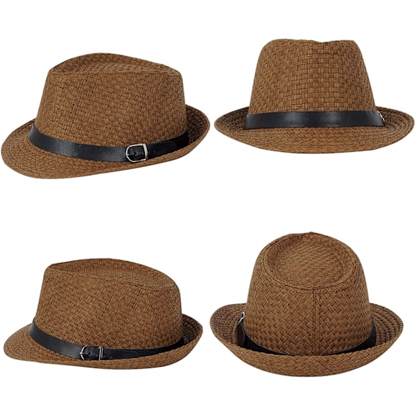 Sommarhatt i halm med kort brätte, Panama solhatt Trilby Bea Coffee