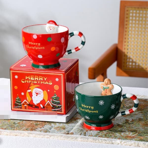 16,5 oz jul pepparkaka keramisk mugg, stor kapacitet grön frukostkopp green