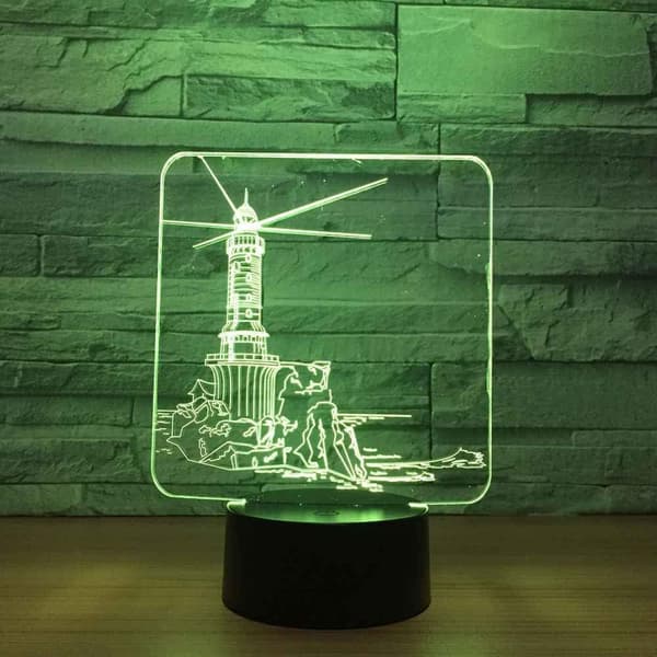 3D Illusion Natlampe Kystfyrtårn bygning LED Nat