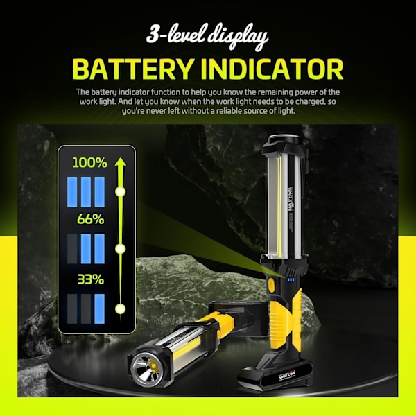 Arbejdslys Genopladelig LED 1500 Lumen Super Lys COB Bærbar Arbejdslys Magnetisk Base og Krog Arbejdslommelygte til Bilreparation Maskine Nød