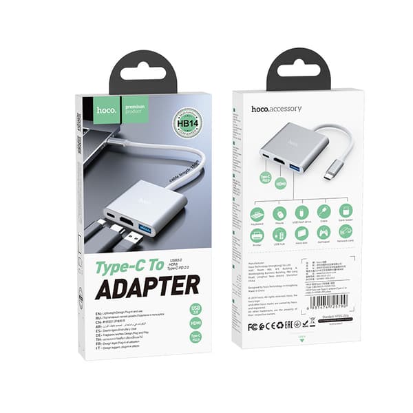 hoco. HB14 Type-C-omvandlare Type-C till USB3.0 +HDMI+PD Aluminiumlegering Adapter