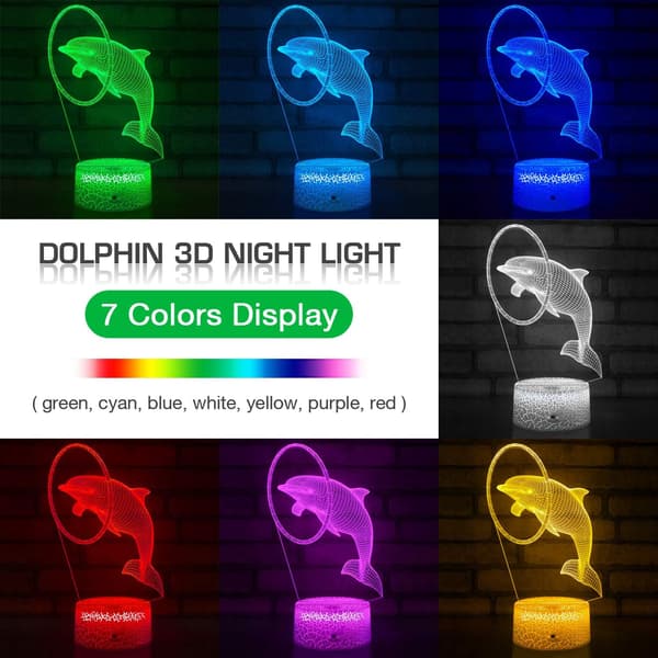 3D Nattlampe, 7 farger som endrer nattlys med timer og Sma
