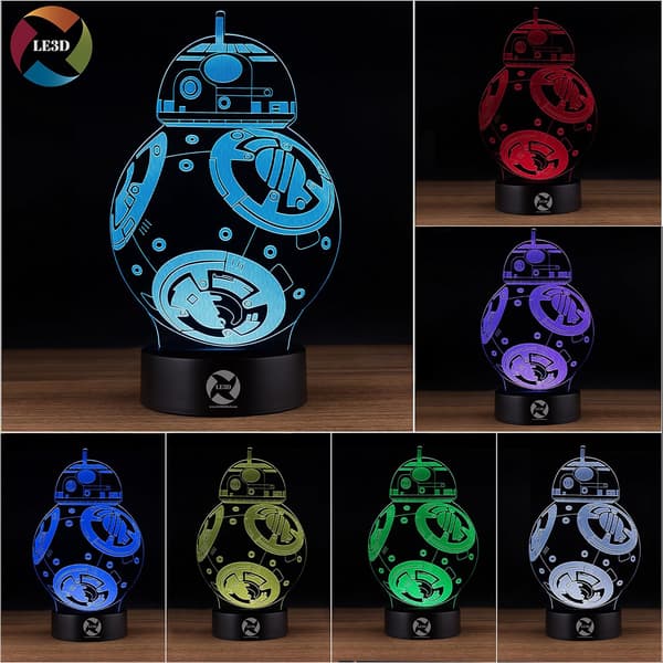 3D Optisk Illusjon Nattlys - 7 LED Fargeskiftende Lampe