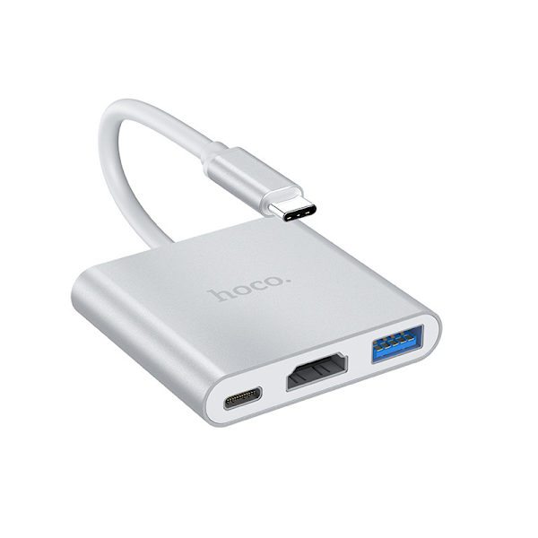 hoco. HB14 Type-C-konverter Type-C til USB3.0 +HDMI+PD aluminiumlegeringadapter