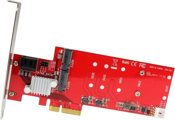 2x M.2 NGFF SSD RAID-styrenhetskort plus 2x SATA III-portar - PCIe - Två Slot PCI Express M.2 RAID-kort plus två SATA-portar (PEXM2SAT3422)