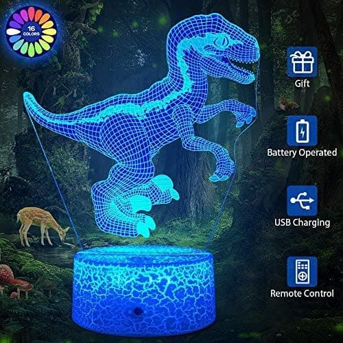 Dinosaur 3D Illusionslampe Nattelys for Barn Sengbordlampe