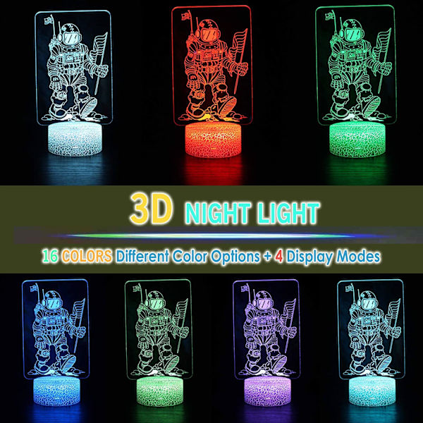 Spaceman 3D Illusion LED Bordlampe Astronaut Rummet Natlampe med 16 Farver Fjernbetjening Legetøj