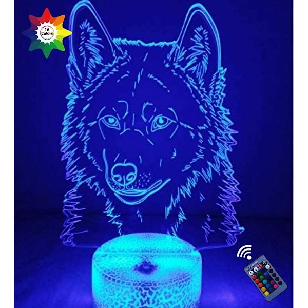 Luovasti 3D Susi Yövalo 16 Väriä Vaihtuva USB Virta Kaukosäädin Kosketuskytkin Koriste Lamppu Optinen Illuusio Lamppu LED Pöytälamppu Lapset K