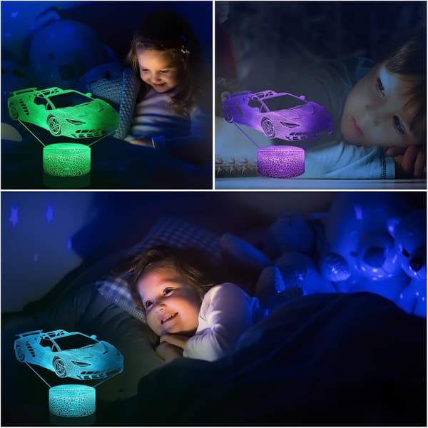 Bil 3D Natlampe Biler til Drenge Børn 3D Lampe Lys Julegave