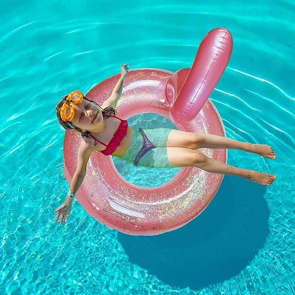 Flamingo Glitter Oppblåsbar Badering - Badeleke for voksne og barn til bassengfester
