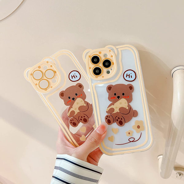Kompatibel med iPhone 12proCase Transparent Söt Björnhuvud