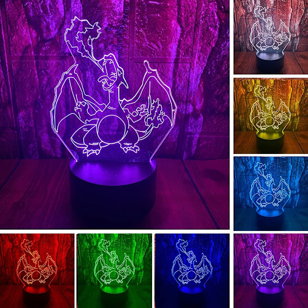Anime Figur Charizard 3D LED Optisk Illusion