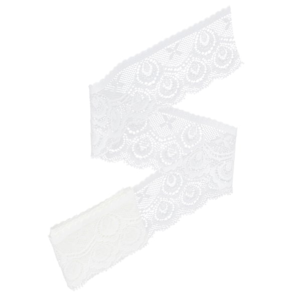 Spetsband 5 cm bred vit nylon tandad trim elastisk stretchig tyg syband för hantverk 10 meter