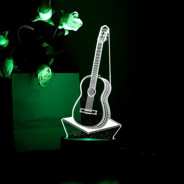 3D Nattlys, Gitar 3D Illusjon LED Lamper USB Batteri Strøm