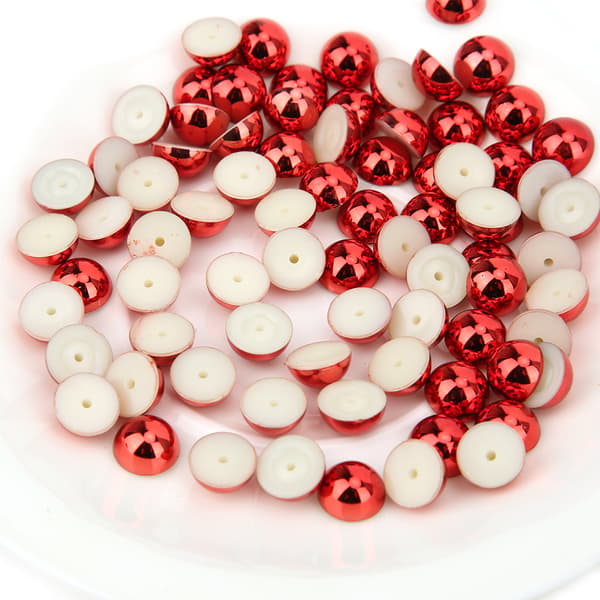 100 stk Halvsirkel Perle Perler Nagler Kit for Klær Vesker DIY Dekorasjon Tilbehør (Rød)