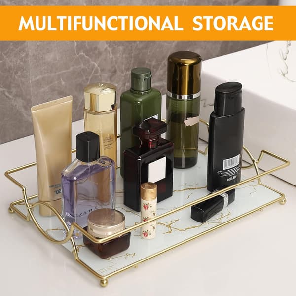 Platin Glas Vanity Bakke (Stor) - Luksus Organizer til Badeværelse, Soveværelse - Parfumer, Kosmetik Display Platinum-l