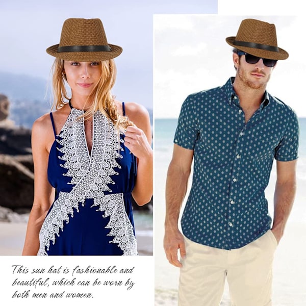 Sommarhatt i halm med kort brätte, Panama solhatt Trilby Bea Black