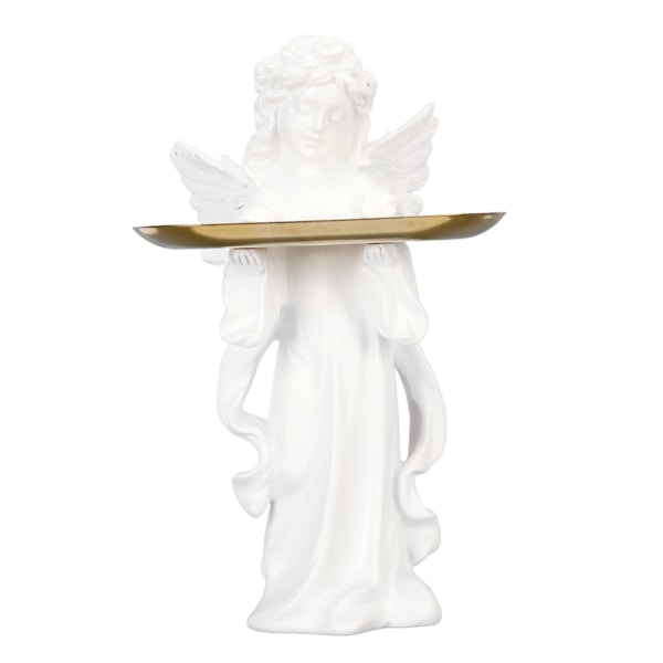 Baby Angel Statue Tray Design 11.8in High Hand Carved Rich Details Resin Cherub Figurine for Bedroom Office Cafe