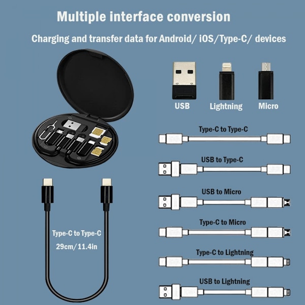 USB-adapterkabel som konverterar förvaringsfodral, multityp Chargi