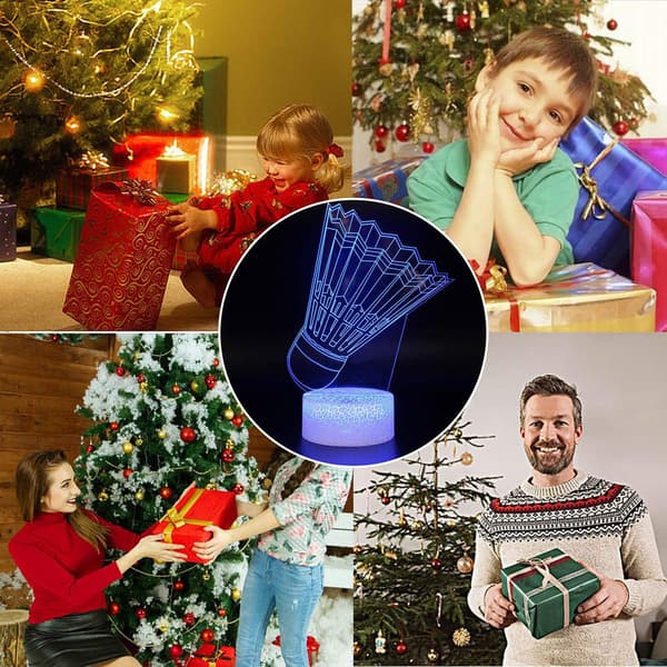 3D Illusjon Badminton Shuttlecock Nattlampe 7 Farger C