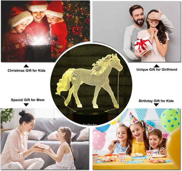 Hest + Dinosaur 3D Natlampe (2 i 1 Pakke)