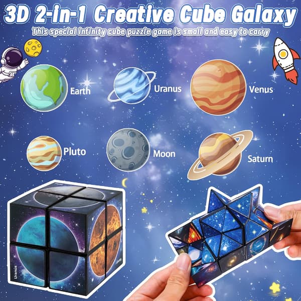 Infinity Cube Fidget Legetøj - Solsystem Rum Magisk Terning til Børn 6-11, Smarte Puslespil til 8-12 Årige Drenge Piger, Autisme Rejse