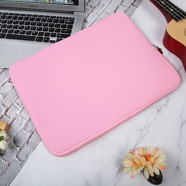 Laptopfodral enfärgad dubbel dragkedja handväska bärbar dator skyddande fodral ljusrosa 14 tum