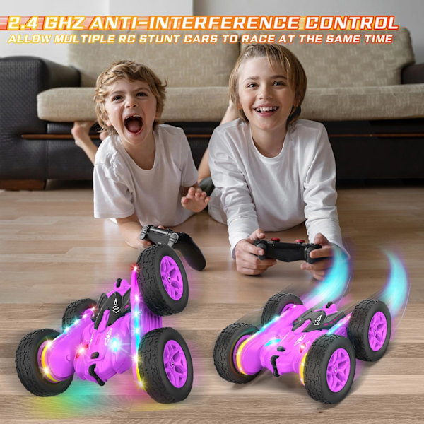 Kauko-ohjattava auto, temppu RC-autolelut Uudet päivitetyt valonauhat ja ajovalot Autolelut Kaksisuuntainen 360° pyörivä 4WD Rc Drift -kuorma-auto lapsille Purple