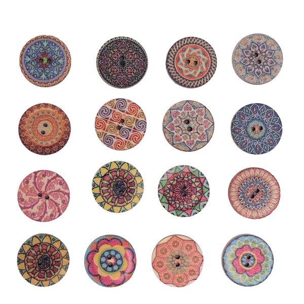 100 stk 20 mm blandet farge vintage rund form blomstermønster tre knapp DIY tilbehør