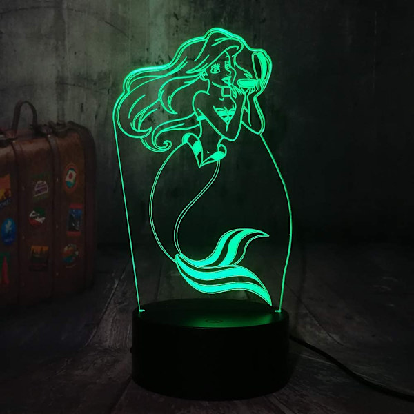 Kaunis Pieni Merenneito Lelut Prinsessa Ariel RGB 3D Illuusio Yövalo Romanttinen Tyttöjen Lelut LED Työpöytälamppu Syntymäpäivälahja Baarijuhlat Koti Sisustus C