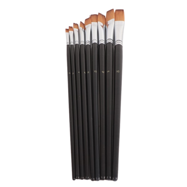 9 PCS Artist Profesjonelle Nylon Smal Flat Tippet Lang Håndtak Maling Pensler Sett