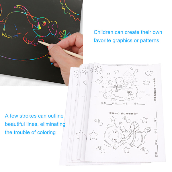 10 st DIY giftfria Scratch Art Paper Färgläggning Kort Skrapning Ritning Barn Leksak(8vo)