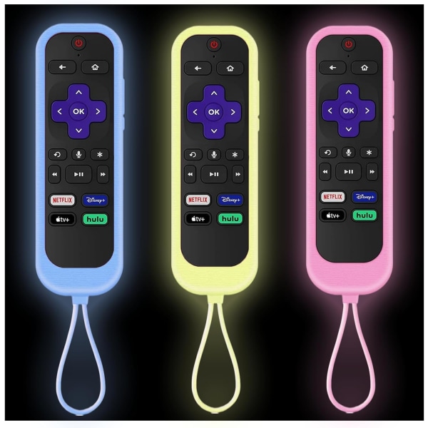 3-pack Roku-fjärrkontrollfodral passar för Onn Roku | TCL Hisense Roku Silikon skyddande kontrollhylsa Universal för Roku Express 4K+, Roku Remote Co C