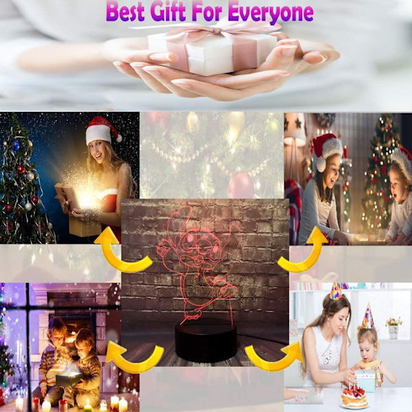 Lilo og Stitch Lampe for Soverom 3D Visuell Tegneserie LED Nattelys 7 Farger USB Berøringsfjernkontroll Endre Romdekorasjon Bord Stemnings Lava Baby Sove Lys