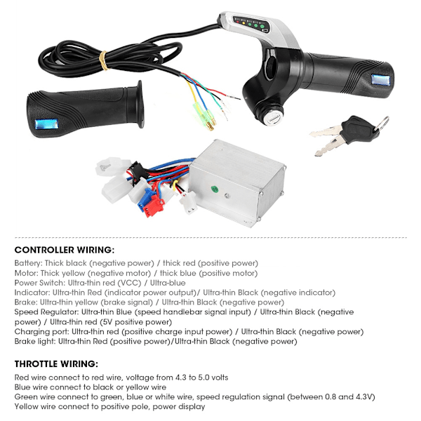 24V 250W Børstet Hastighedsregulator LED-Kit med Låsbar Gasgreb til Elcykel Scooter