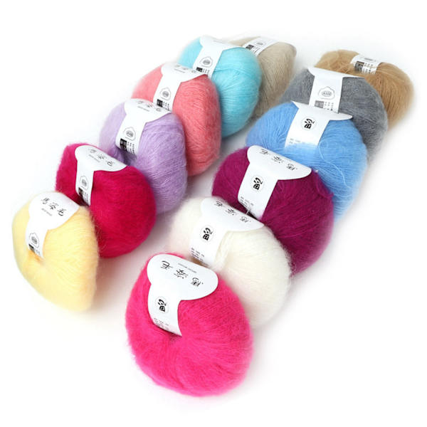 Populär mjuk mohair pashm stickad angora lång ullgarn varm (12 färger i en uppsättning)