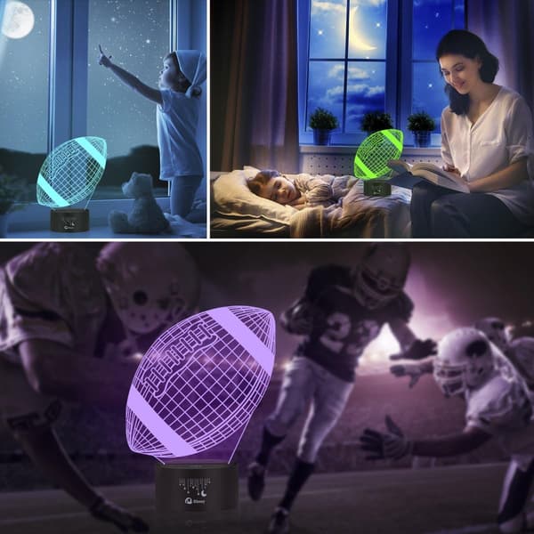 Fotball 3D Lampe Optisk Illusjon Nattlys, Elstey 7 Colo