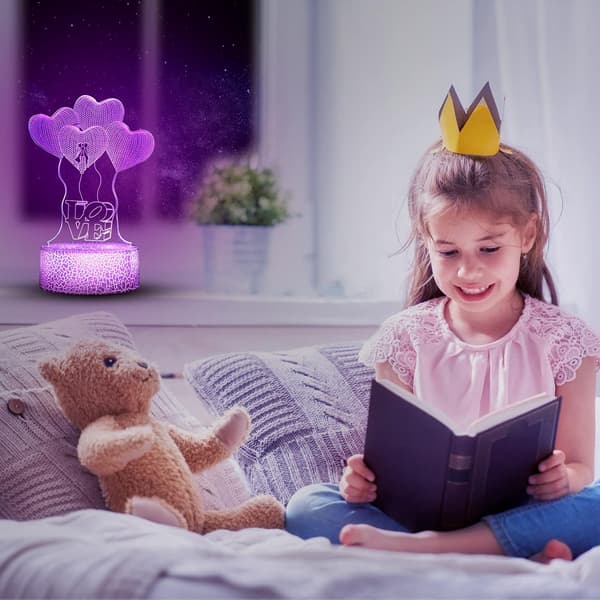 Hjerte 3D LED Illusjonslampe Kjærlighet Nattlys, LED Skrivebordslampe R