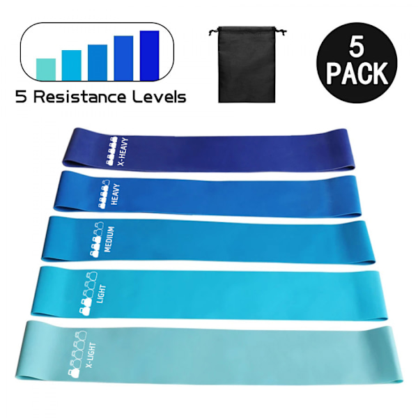5 st motståndsband, Elastici Fitness Bands 5 nivåer styrkeband Hem Gym Motståndsslinga Träningsband med bärväska