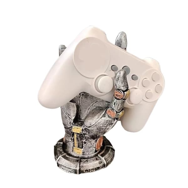 Cyberpunk Mekanisk Håndstand - Universal Gaming Headset og Controller Holder til Skrivebord - Robotarm B Silver 1 Pack
